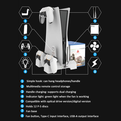 For PS5 iplay Dual-seat Charging and Cooling Base Bracket Storage Rack(White) - Holder by iplay | Online Shopping UK | buy2fix