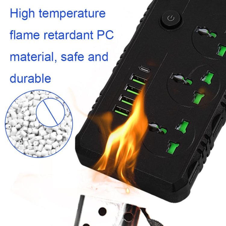 B09 2m 3000W 3 Plugs + PD + 4-USB Ports Multifunctional Flame-Retardant Socket With Switch(US Plug) - Extension Socket by buy2fix | Online Shopping UK | buy2fix