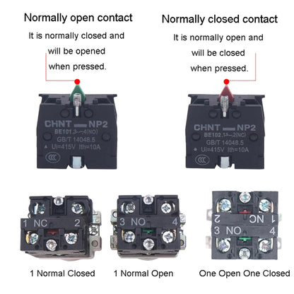 CHINT NP2-BW3362/220V 1 NC Pushbutton Switches With LED Light Silver Alloy Contact Push Button - Car Switches by CHINT | Online Shopping UK | buy2fix