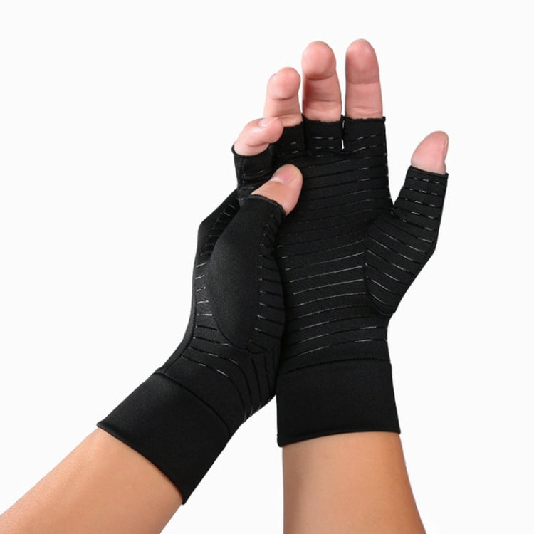 Black Fiber A Pair Sports Breathable Health Care Half Finger Gloves Rehabilitation Training Arthritis Pressure Gloves, Size:M - Safety Gloves by buy2fix | Online Shopping UK | buy2fix