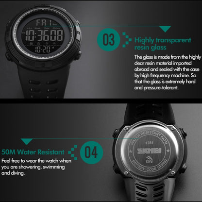 SKMEI 1251 Men Fashionable Outdoor 50m Waterproof Sports Digital Watch with PU Watchband(Black) - Sport Watches by SKMEI | Online Shopping UK | buy2fix