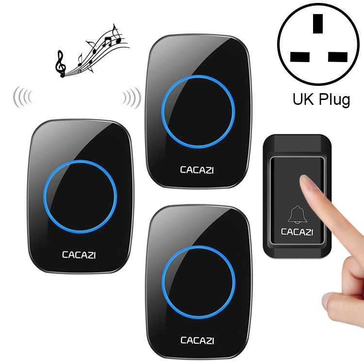 CACAZI A10G One Button Three Receivers Self-Powered Wireless Home Cordless Bell, UK Plug(Black) - Security by CACAZI | Online Shopping UK | buy2fix