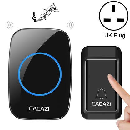 CACAZI A10G One Button One Receivers Self-Powered Wireless Home Cordless Bell, UK Plug(Black) - Wireless Doorbell by CACAZI | Online Shopping UK | buy2fix