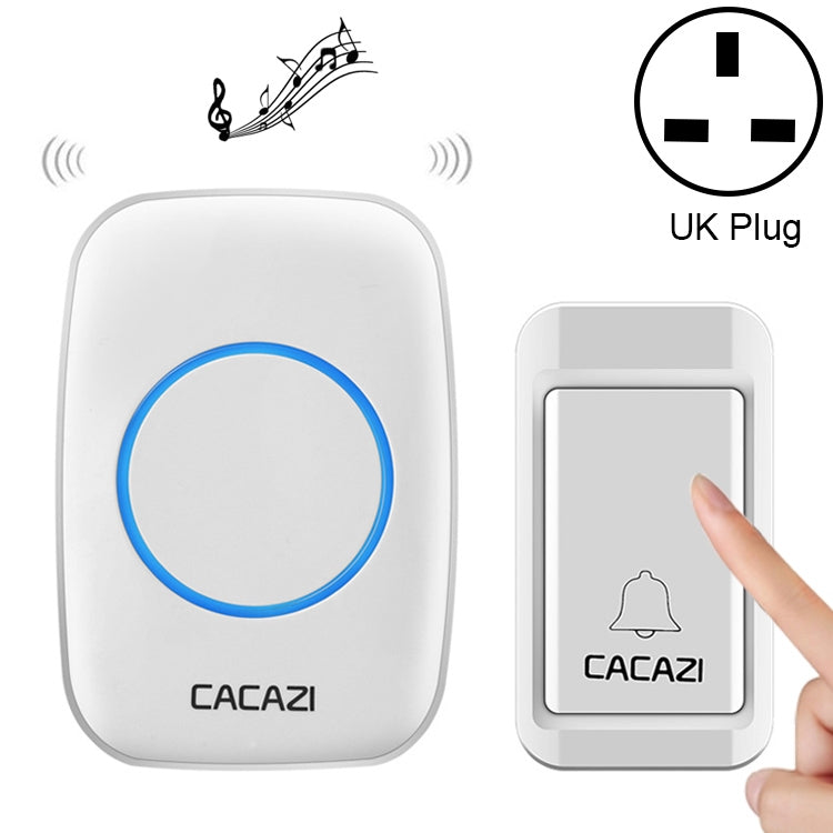 CACAZI A10G One Button One Receivers Self-Powered Wireless Home Cordless Bell, UK Plug(White) - Wireless Doorbell by CACAZI | Online Shopping UK | buy2fix