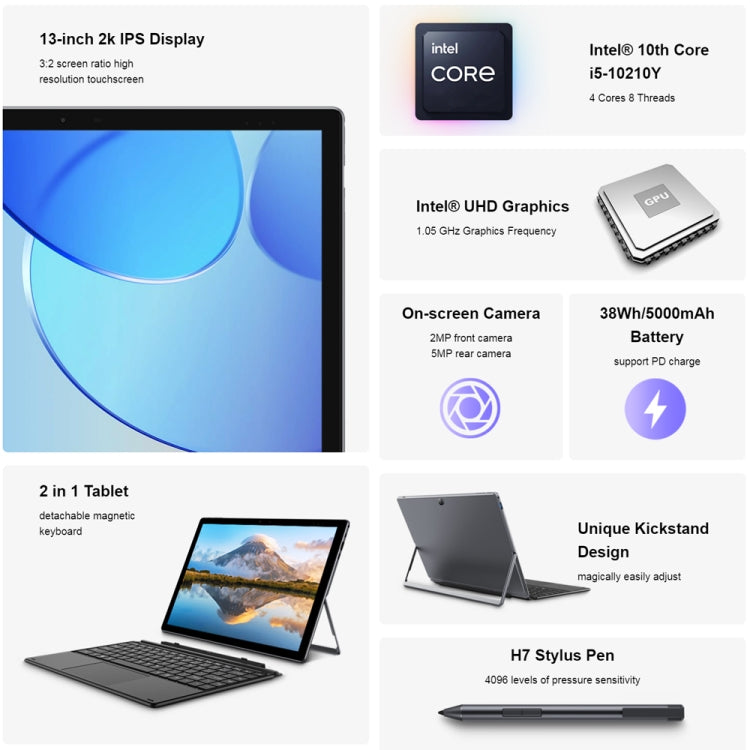 CHUWI UBook XPro 2023 Tablet PC, 13 inch, 8GB+512GB, Windows 11 Intel Core i5-10210Y Quad-Core CPU, without Keyboard (Black+Gray) - CHUWI by CHUWI | Online Shopping UK | buy2fix