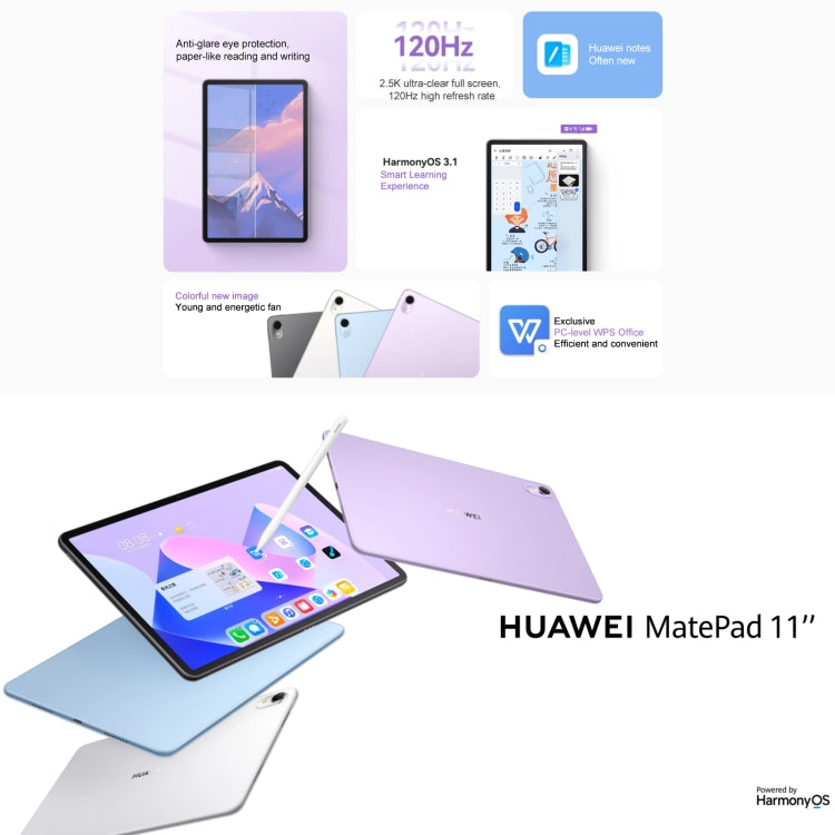 HUAWEI MatePad 11 inch 2023 WIFI DBR-W00 8GB+128GB, Paperfeel Diffuse Screen, HarmonyOS 3.1 Qualcomm Snapdragon 865 Octa Core up to 2.84GHz, Not Support Google Play(Purple) - Huawei by Huawei | Online Shopping UK | buy2fix