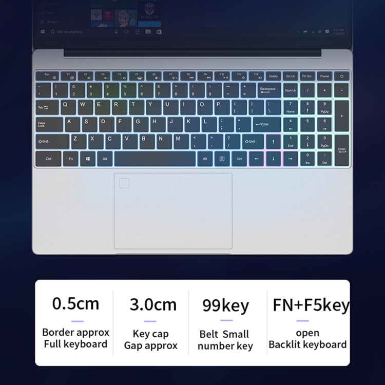 CENAVA F152 Notebook, 15.6 inch, 12GB+512GB, Fingerprint Unlock, Windows 10 Intel Celeron N5095 Quad Core 2.0GHz-2.9GHz, Support TF Card & Bluetooth & WiFi & HDMI, US Plug (Silver) - CENAVA by CENAVA | Online Shopping UK | buy2fix