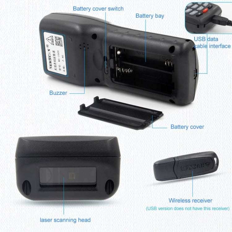 NEWSCAN NS3309 One-dimensional Red Light USB + Wireless Barcode Scanner Collector - Barcode Scanner by NEWSCAN | Online Shopping UK | buy2fix